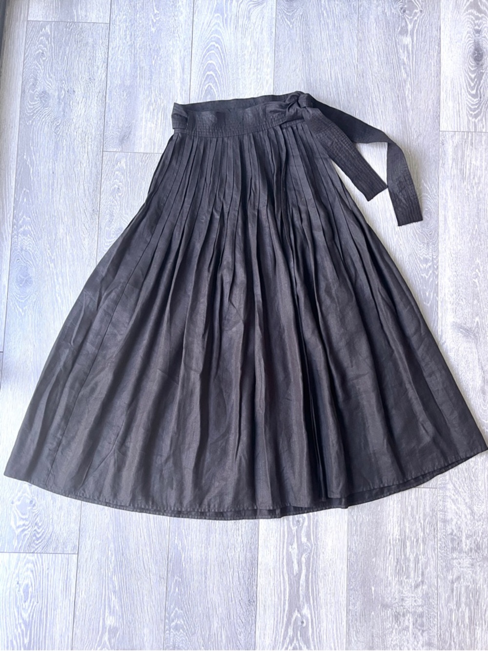 Wilfred Aritzia Black Wrap Maxi Skirt Pleated Ramie Viscose Tie Waist XXS